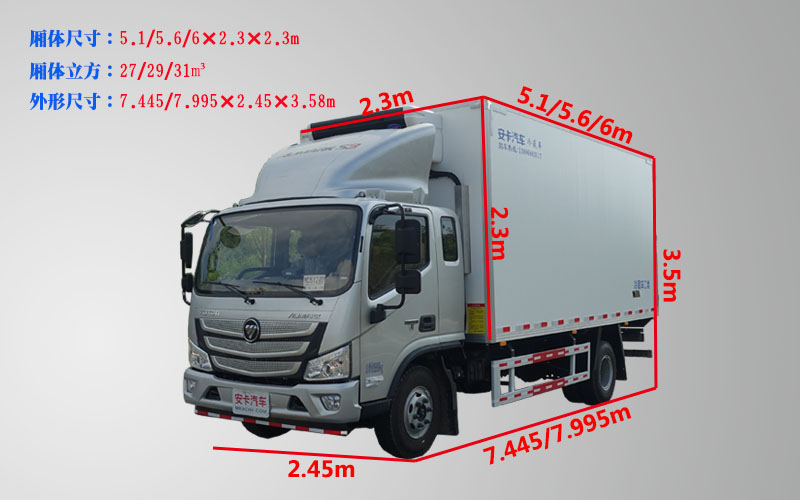福田歐馬可5.1/5.6/6米冷藏車廂體尺寸