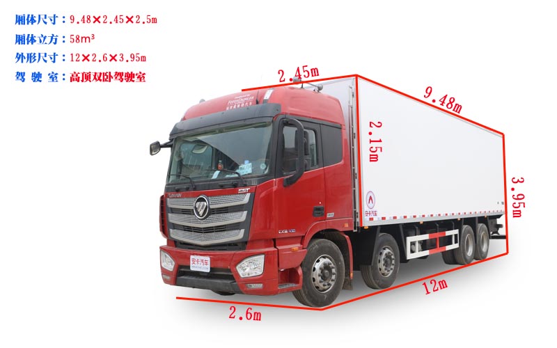 福田歐曼EST9.6米冷藏車廂體尺寸